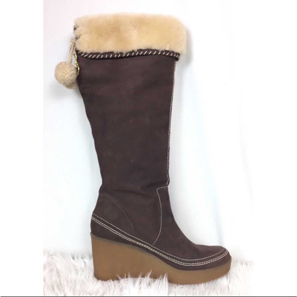 Juicy Couture Brown Leather Wedged Tall Boots